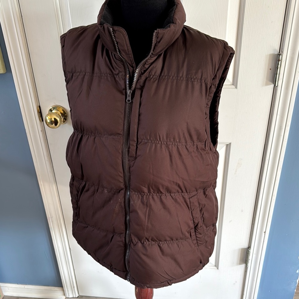 Faded Glory Brown Quilted Vest with High Collar